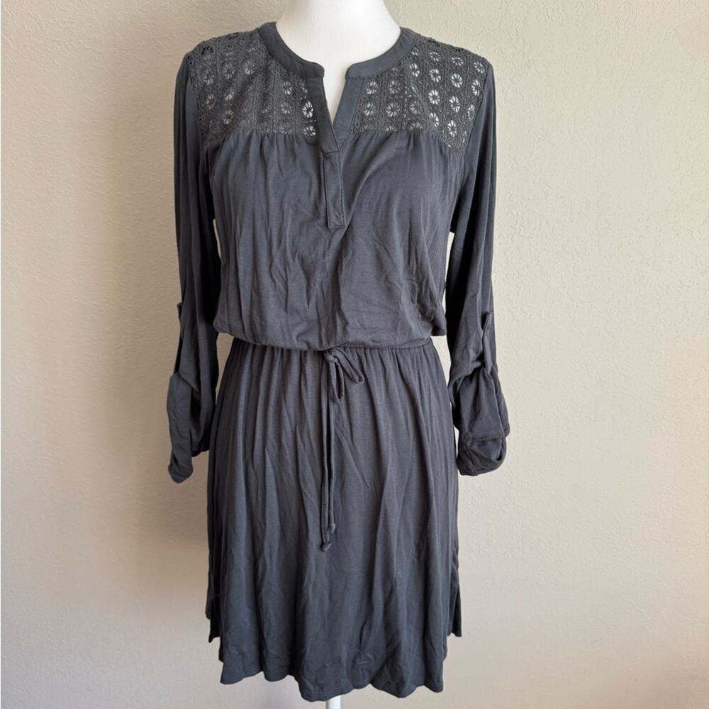DR2 by Daniel Rainn Gray Cut Out V Neck Rolled Sleeves Mini Dress Women’s XS